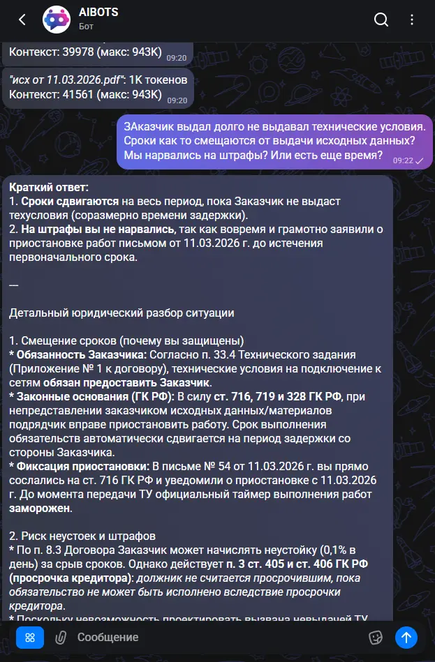 Чат AIBOTS: краткий ответ и юридический разбор по срокам и штрафам