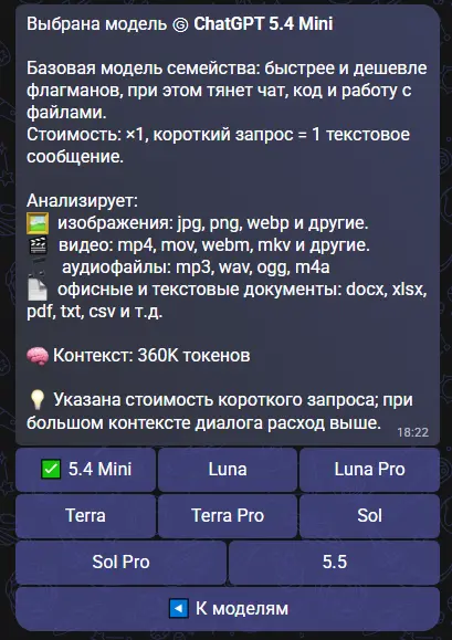 Варианты ChatGPT в AIBOTS
